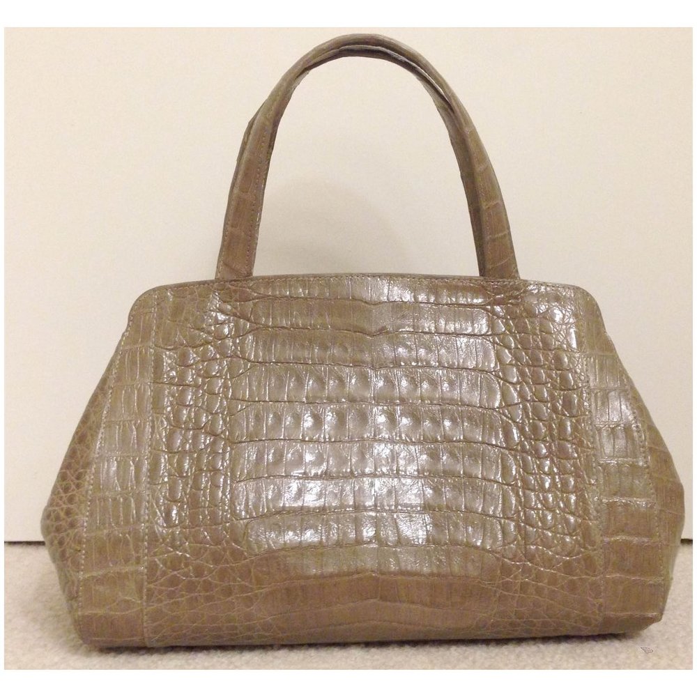 NWT GENUINE CROCODILE Nancy Gonzalez taupe grayish tan medium satchel doctor bag